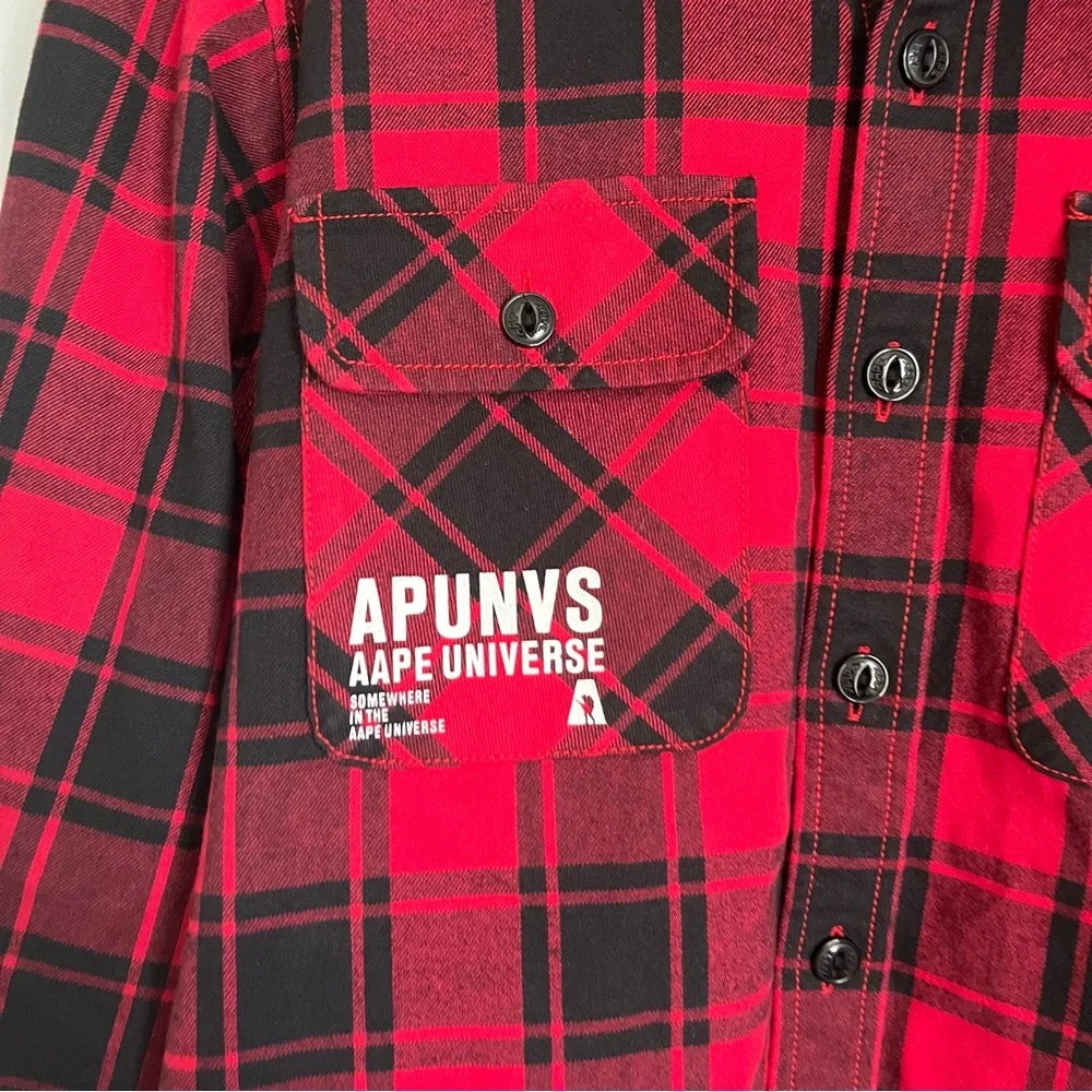 Aape A Bathing Ape Flannel Black And Red Button Down Thermal Fleece Men's Size M - Picture 3 of 10